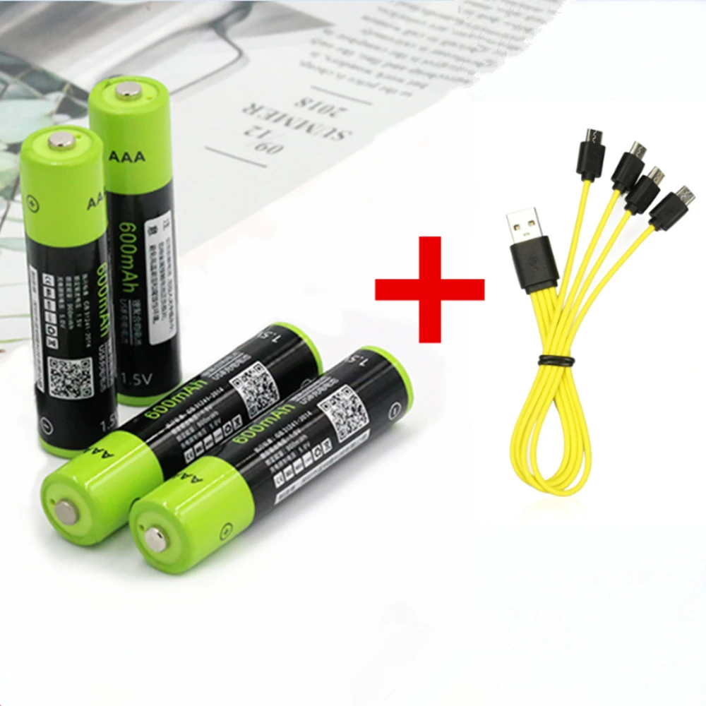 Hot sale ZNTER 1.5V AAA rechargeable battery 600mAh USB rechargeable lithium polymer battery fast charging via Micro USB cable