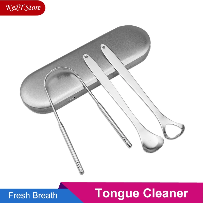 

tongue cleaner with travel handy case stainless steel tongue scraper metal brush oral care kit Fresh Breath tool adult