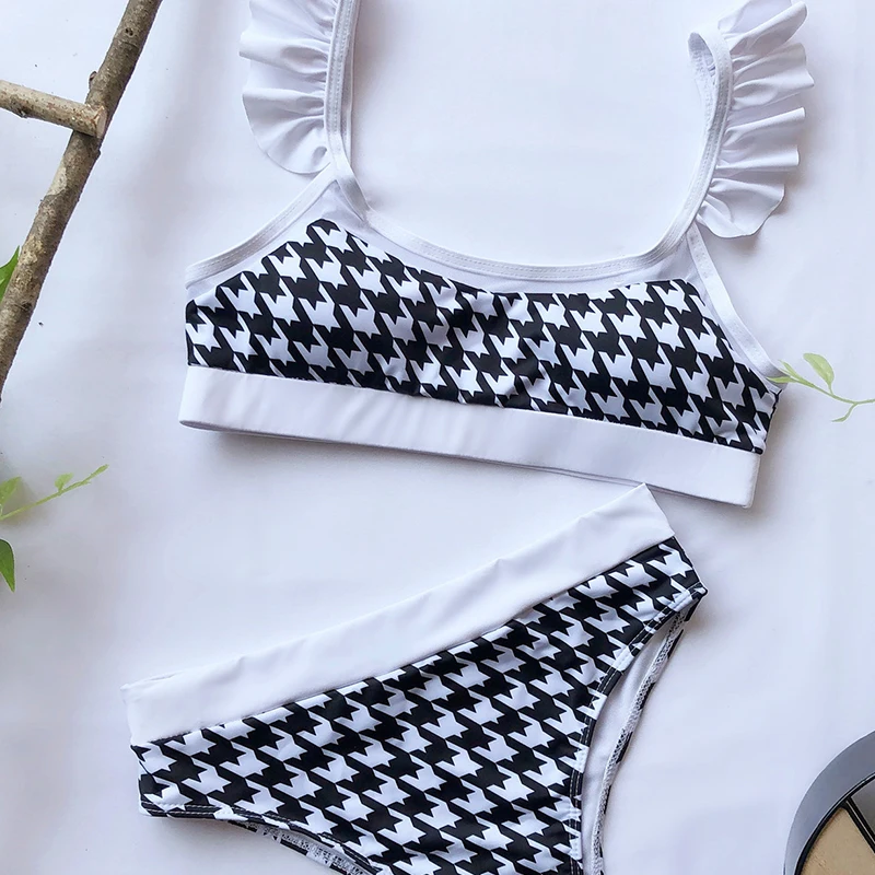 Сексуальный бикини с оборками прозрачный Bandeau бразильский купальник женский Высокая талия Купальник женский пуш-ап винтажный бикини Новинка