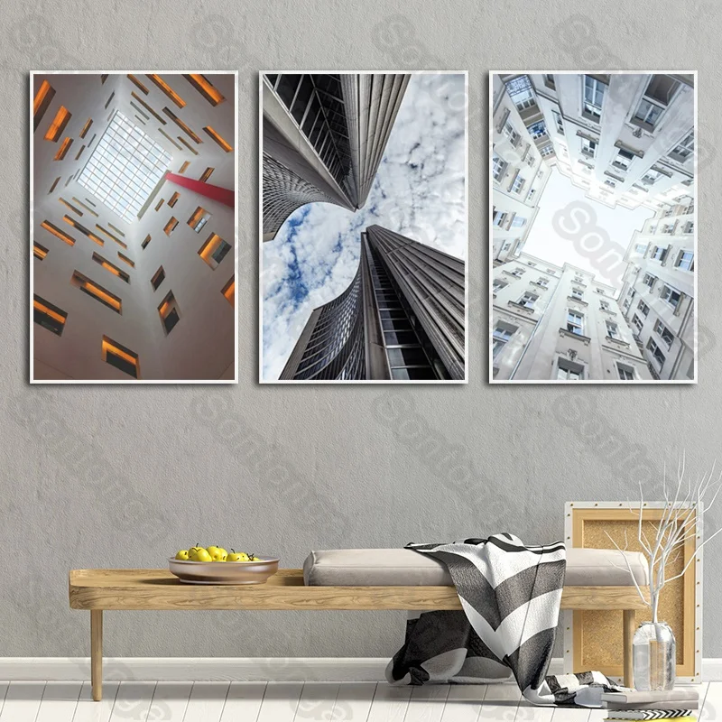 

Art Poster Wall Stickers Ins Style Simple Building Looking Up Dormitory Bedside Flower Stickers Art Wall Self-Adhesive Bedroom