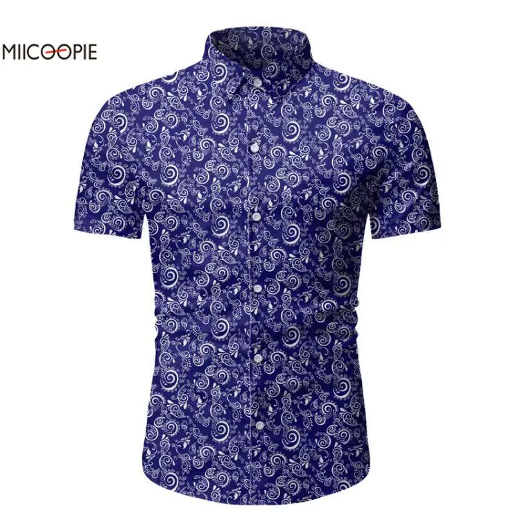 2019 Мужская рубашка Летний стиль с принтом Пляжная гавайская мужская