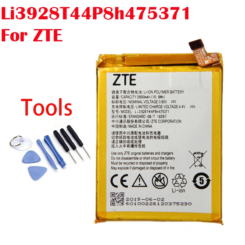 100% Оригинальный аккумулятор 2800 мАч Li3928T44P8h475371 для телефона ZTE Blade A1 C880 C880U C880A C880S AXON