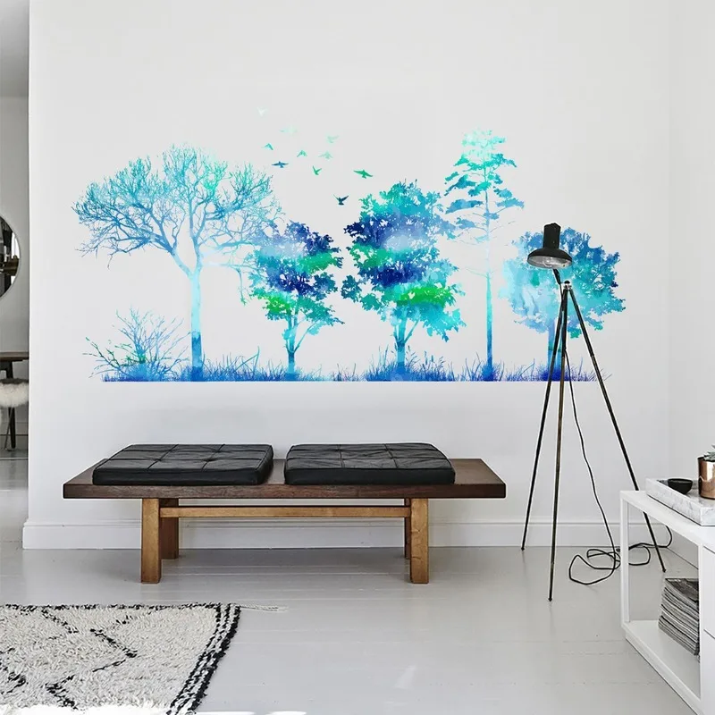 

Blue Dream Forest Wall Stickers for Kids Room Baby Bedroom Nursery Home Decoration Aesthetic Art Large Tree DIY Wall Decals