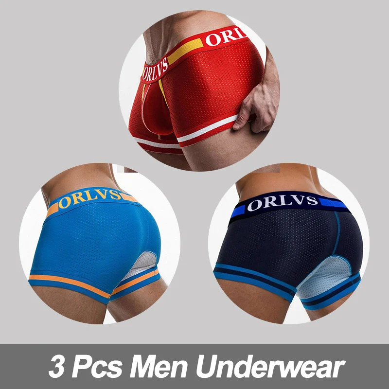 (3)OR118-Multi 3 шт., сексуальное нижнее белье cueca, боксеры для мужчин, сетчатые шорты размера плюс, однотонная мужская одежда, боксеры, трусы, шорты, сексуальные трусы для полных мужчин, 100 кг, s - Цвет: (3)OR118-Multi