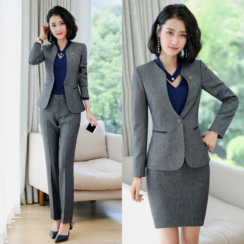 Для женщин с длинным рукавом Блейзер офисные костюмы юбкой модные зубчатый