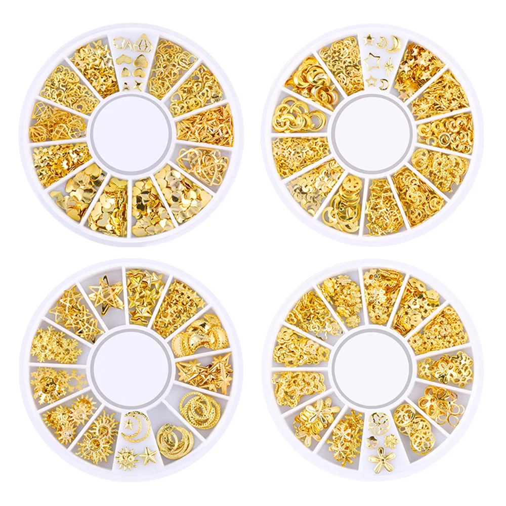 12 Grids Irregular Shape Crystals DIY Design Rivet Mixed Size Wheel 3D Gem Decals Hollow Sequins Nail Art Manicure Decoration | Красота и