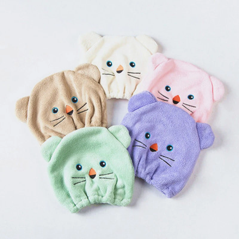 

Cartoon dry hair cap lady kitten water wipe hair towel hood children's bath cap coral plush dry hair towel