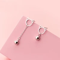 100 real 925 sterling silver cute cat with bells drop earrings hollow kitten cat dangle earrings for women girls