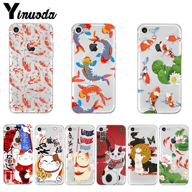 Модный японский чехол для телефона Yinuoda Koi Fish Cherry Blossom Lucky Cat Apple iPhone 8 7 6 6S Plus X XS max 5 5S