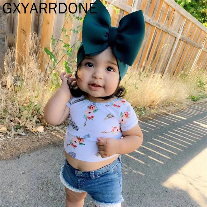 

2019 Large 7inch Bows Girls wide Turban Headband Bowknot Headwrap Kids Cotton Wide Turban Cildren Girl's Headwear 20pc/lot