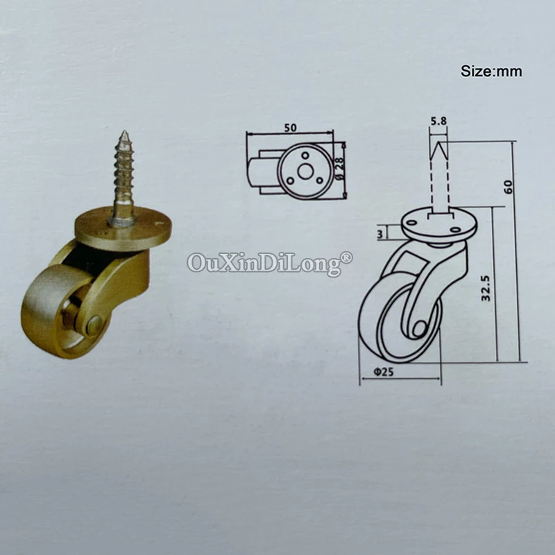 

4PCS 1Inch Universal Wheels Pure Brass Small Furniture Casters Table Chair Sofa Piano Furniture Runners Rollers Z526