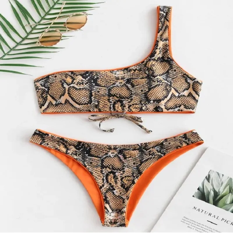 

2020 European and American-Style Hot Selling Swimsuit Sexy Snake-One-Shoulder Swimsuit Bikini Set
