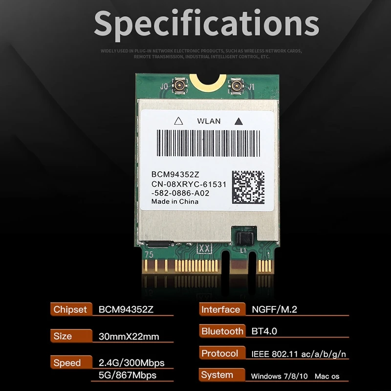 Wireless BCM94352Z DW1560 WIFI M.2 Card Bluetooth 4.0 1200Mbps 2.4G/5G 802.11Ac Airdrop NGFF Adapter with Screwdriver