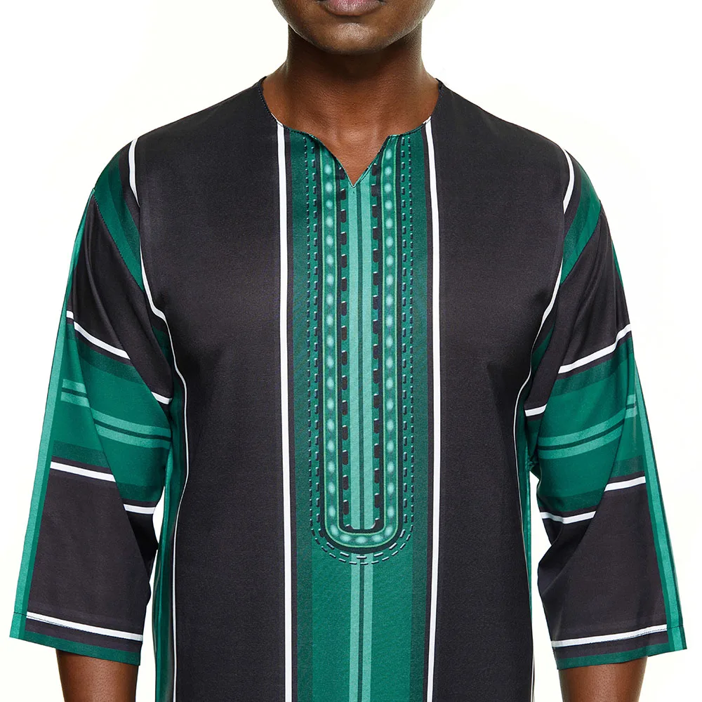 

Islam Abaya Men's Clothing Muslim Ethnic Dresses Long 2021 O-Neck Color Green Patchwork Fashion Straight Male Dress 2021 Summer