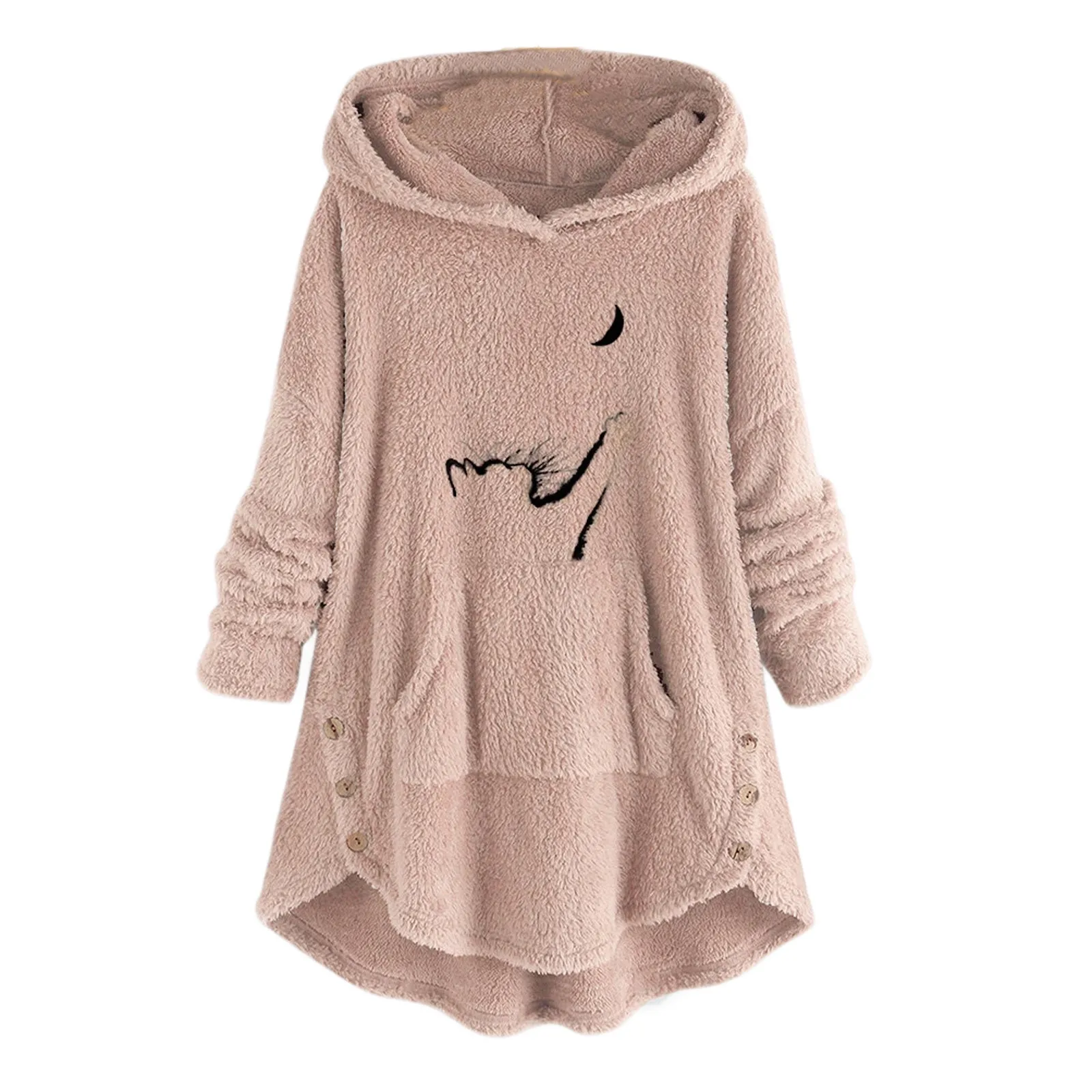 New Women Sweetshirts Embroidery Fleece Asymmetrical Button Winter Hoodie Top Sweater Clothes Sudaderas Para Mujer High Quality