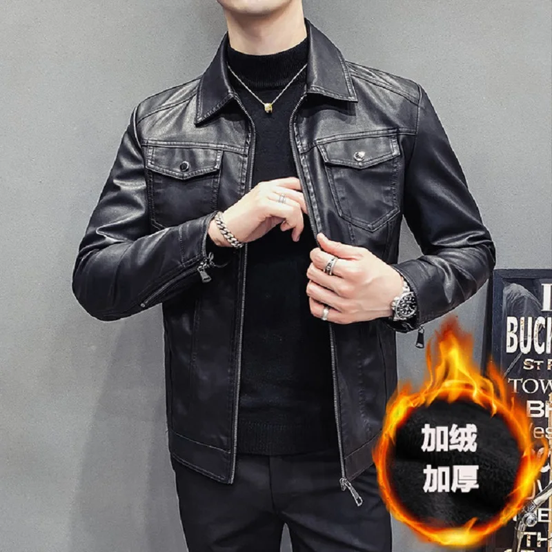 

New men's quilted casual leather men's motorcycle jacket Slim Korean version of the lapel men's PU leather jacket