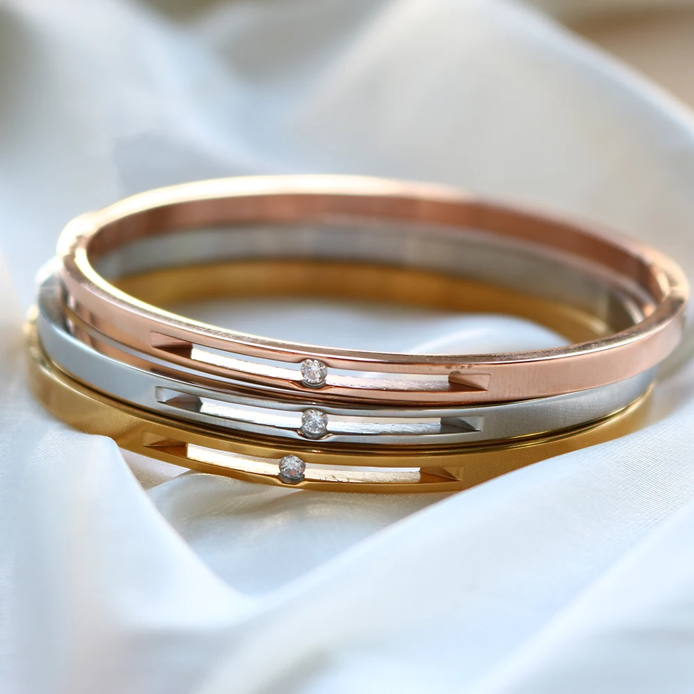

Fashion Elegant For Women Men Stainless Steel 4mm/6mm Width Cuff Bangle Inlaid Zircon Bangle Bracelet Jewelry Party Wedding Gift