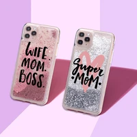 super mom wife boss baby sparkle liquid real glitter phone case fundas cover for iphone 11 x xs xr max pro 7 8 7plus 8plus 6