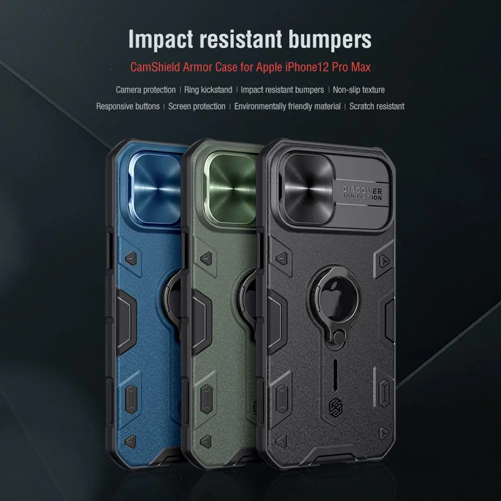 

NILLKIN Armor case for iPhone 12 11 Pro Max 12 Mini Back cover Case Camera Protection Finger Ring Holder Cover for iPhone 12 Pro