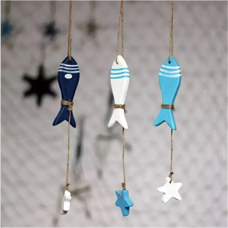

Fashion Fish/Decorated Marine Pendant Mediterranean Starfish Fish Nautical Decor Hang Small Adorn Crafts Wood Home Decor