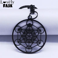 gothic yoga stainless steel flower of life keyrings for womenmen black color keychain jewelry porte clef femme k620s03