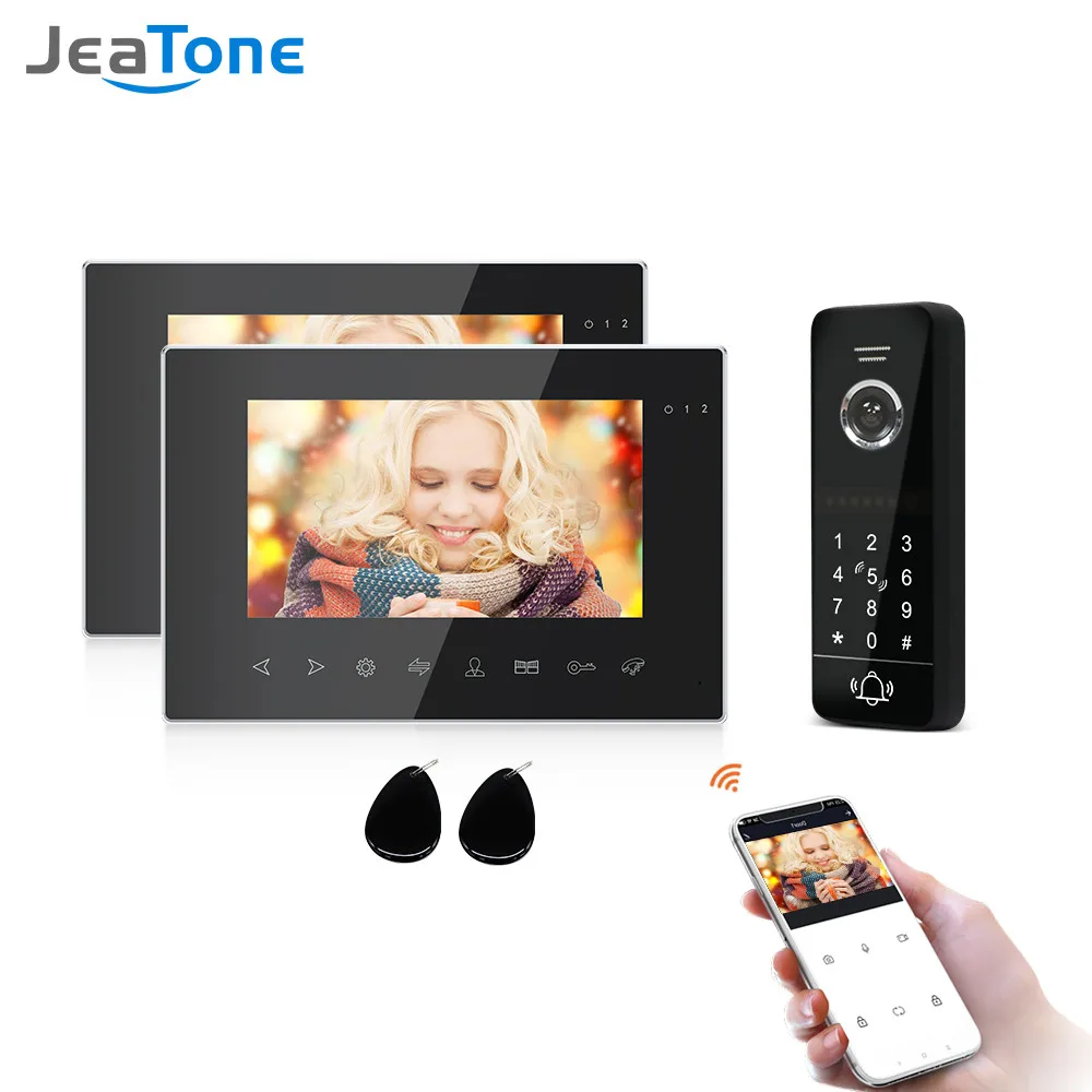 Jeatone Wifi Video Intercom Wired Video Door Phone Doorbell with 7- inch Color Monitor and Waterproof Doorbell Support Unlock