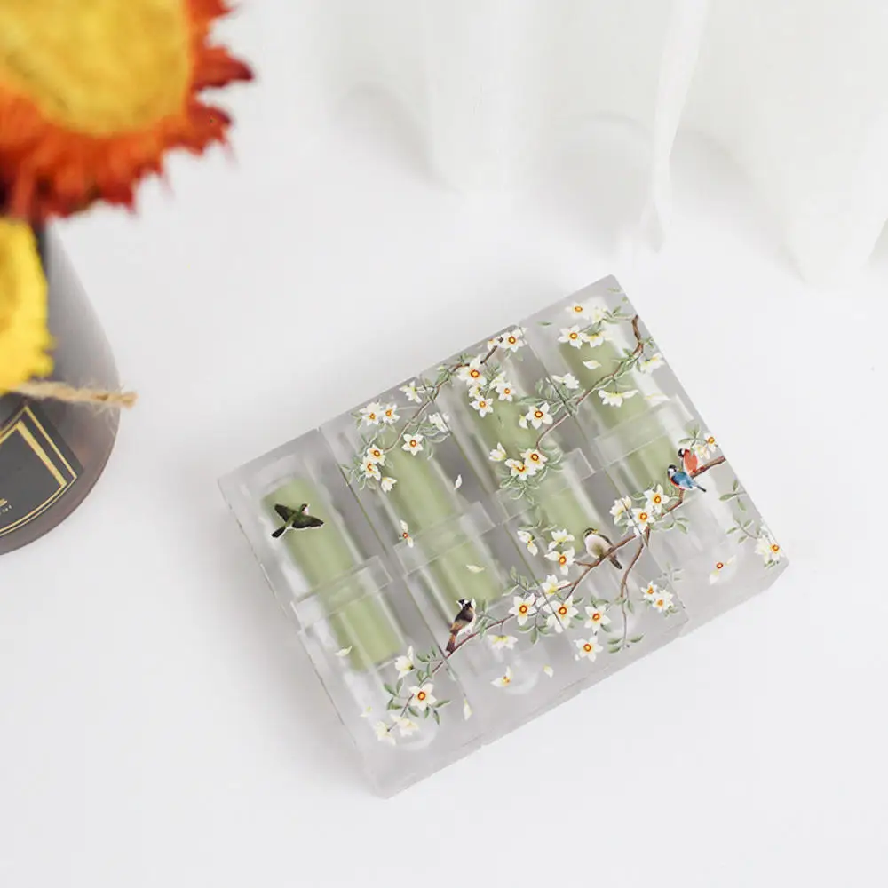 

5Pcs/Lot New Flower Printed Clear Green Lipstick Tubes Empty Lip Balm Square Container DIY With Sample Bottle Women Makeup Tool