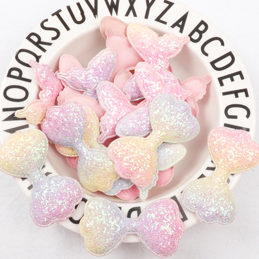 

IBOWS Cute Rainbow Gradient Appliques For Girl DIY Hair Clips Accessories Decorative Appliques Chunky Glitter Padded DIY Patches