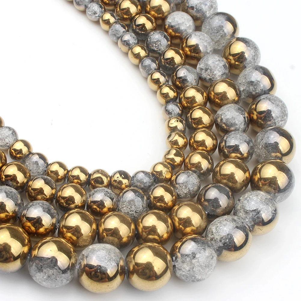 6 12 мм Позолоченные белые снежные треснувшие хрустальные бусины круглые из