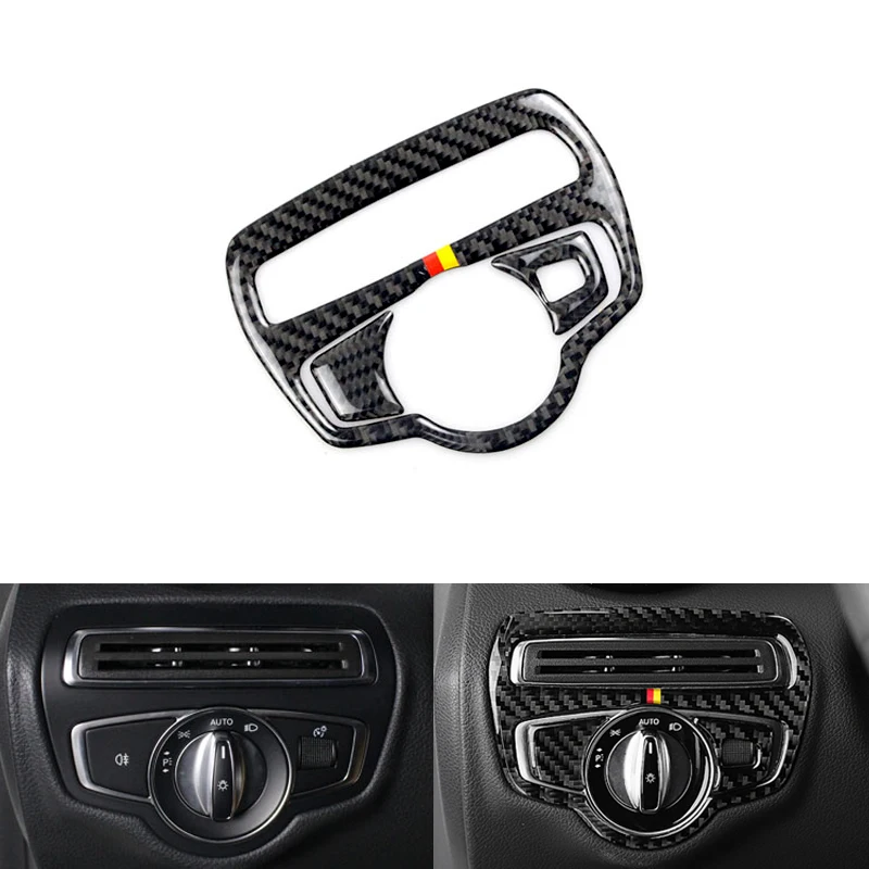 

3pcs Car Styling Real Carbon Fiber Headlight Switch Frame Cover Decor Trim For Mercedes Benz C Class W205 C180 C200 C300 GLC260