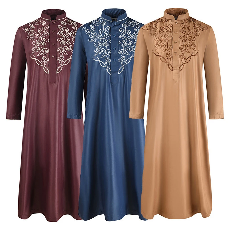 

Men Traditional Muslim Jubba Thobes Arabic Islamic Clothing Fashion Embroidery Kaftan Saudi Arabia Dubai Abaya Long Dress Robes