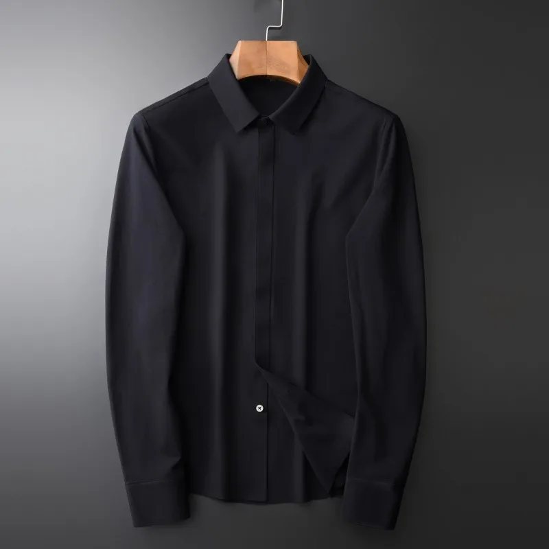 

Рубашка мужская приталенная с длинным рукавом, Классическая Повседневная, для вечерние, однотонная, черная, 4xl