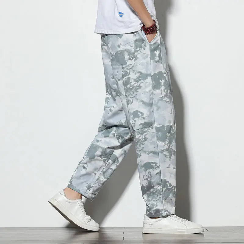 

Cotton Camo Pants Men's Fashion Casual Straight Men Streetwear Wild Loose Hip-hop Drawstring Tie-dye Trousers Mens M-5XL
