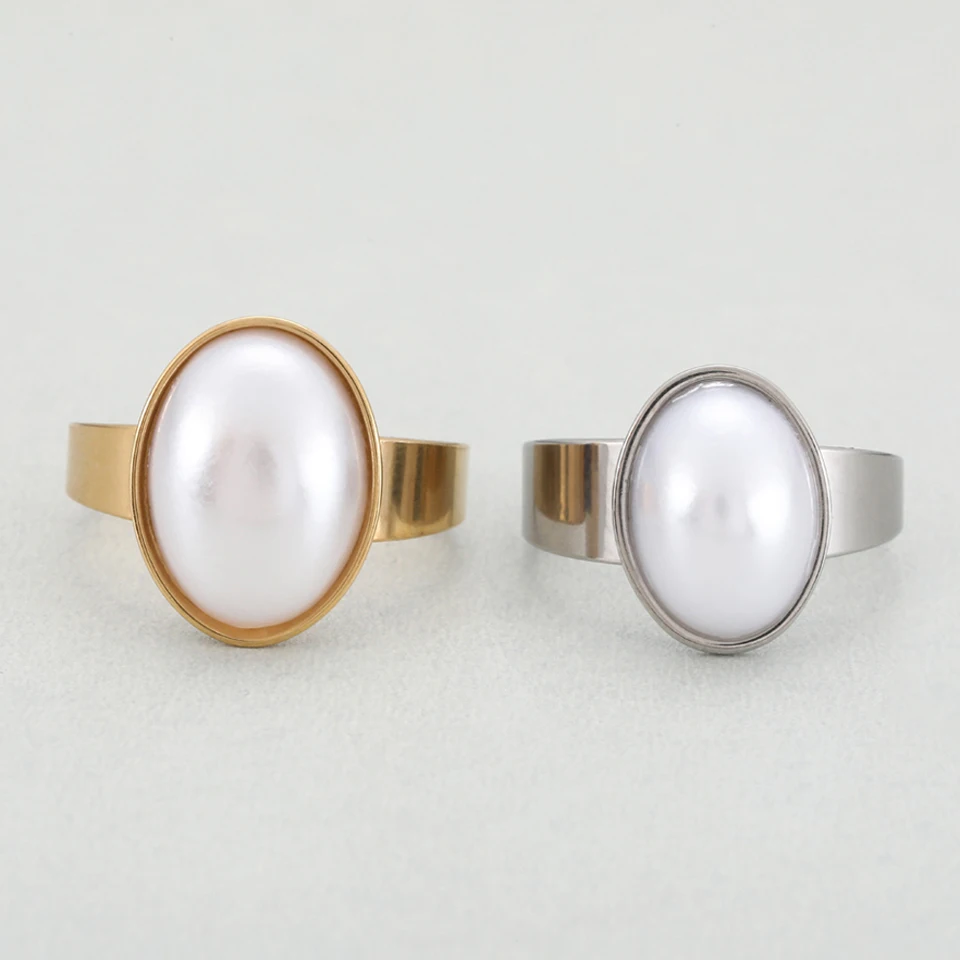 Женские кольца из нержавеющей стали с искусственным жемчугом обручальные