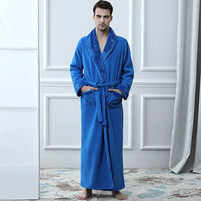 Men Fur Dark Blue Зимний удлиненный теплый фланелевый банный халат для мужчин и женщин, роскошный Теплый банный халат, мягкий халат, мужские халаты - Цвет: Men Fur Dark Blue
