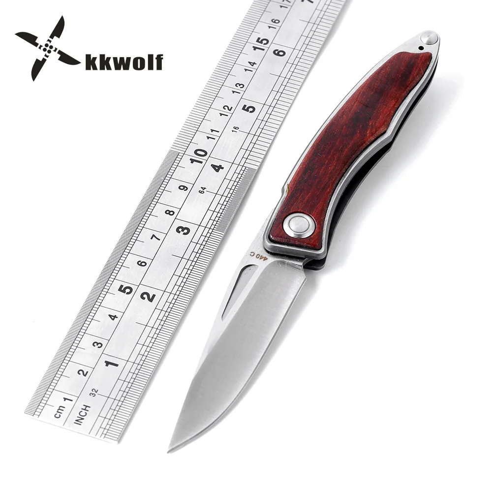 KKWOLF 440C нож для выживания с лезвием Складной деревянной ручкой Карманные