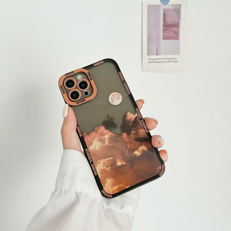 art retro sunset cloud scenery korean phone case for iphone 12 11 pro max x xr xs max 7 8 puls se 2020 cases soft silicone cover free global shipping