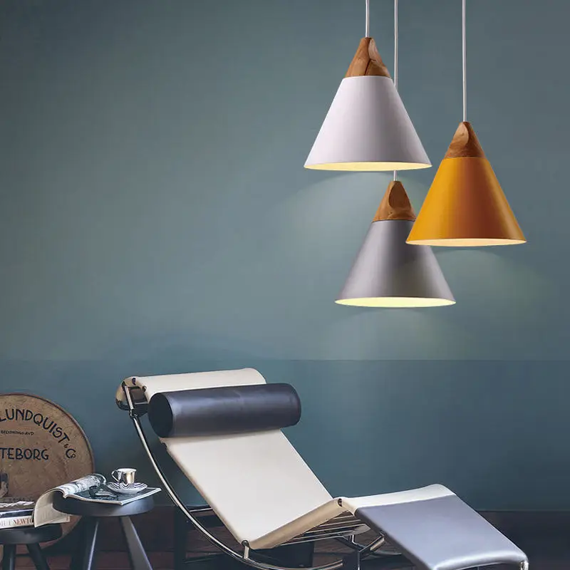 Подвесной светильник Макрон алюминиевый деревянный минималистичный