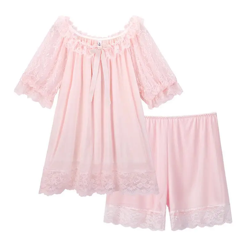 

Pyjamas Ladies Winter Pajamas Women Short Sleeve Sleeping Suit Princess Lace Sleepwear Encaje Sexy Lingerie Home Clothes Pj Set