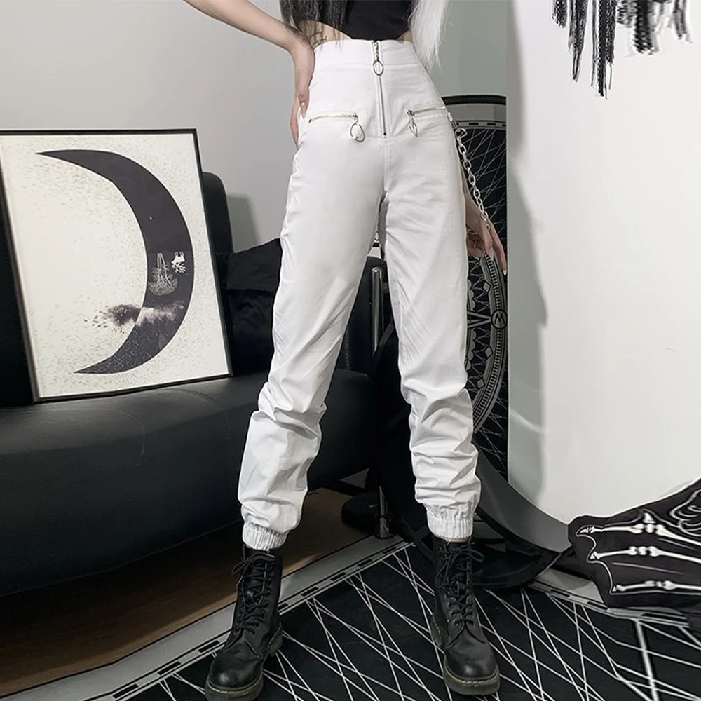 

Женские свободные брюки в готическом стиле, летние брюки с высокой талией в стиле хип-хоп, широкие длинные брюки в стиле Харадзюку, корейски...