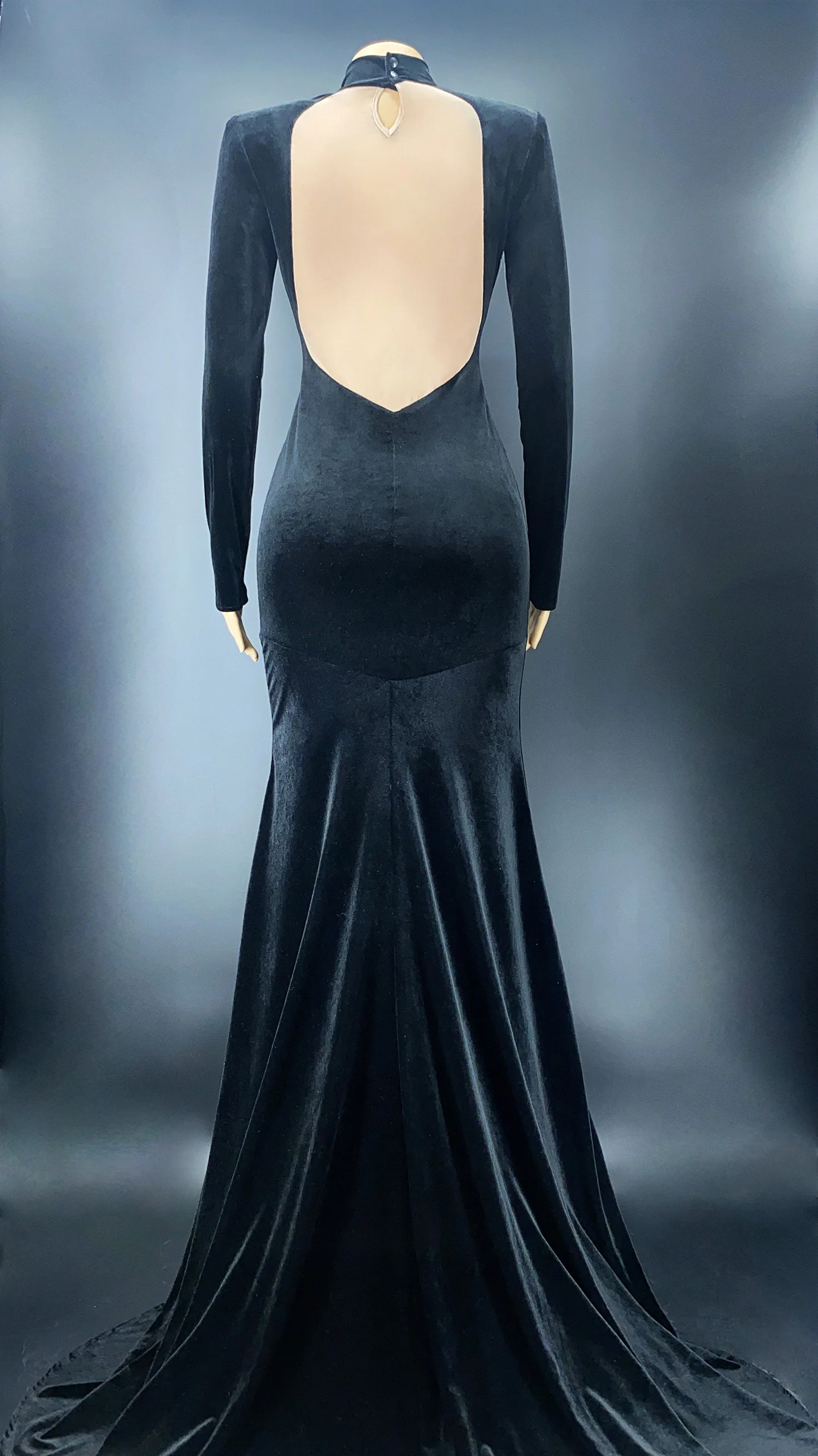Black Mesh Backless Fashion Velvet Evening Celebrate Long Train Dress Women Prom Outfit Birthday Big Tail Costume | Тематическая