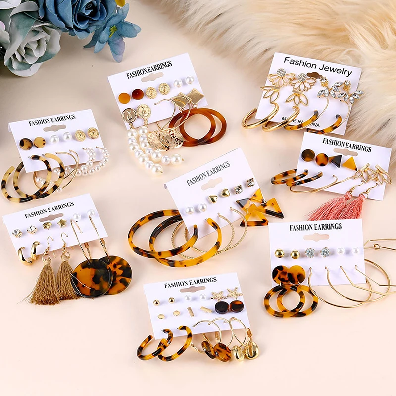 Женские серьги в стиле бохо с акриловым жемчугом для женщин богемные леопардовые