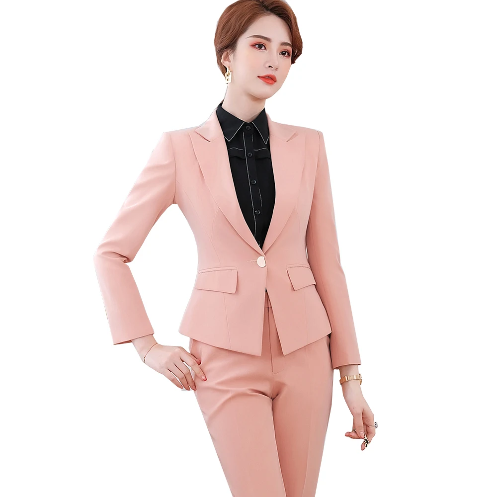 

Fashion Orange Black Women Business Blazer and Pant Suit Ladies S-4XL Formal Two Pieces Set for Spring Summer Suit Women