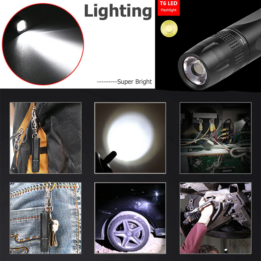 

4000LM LED Mini Flashlight Pocket Lamp Tactical Light with Keychain LED Torch T6 Flash Light for Camping Hiking Emergency