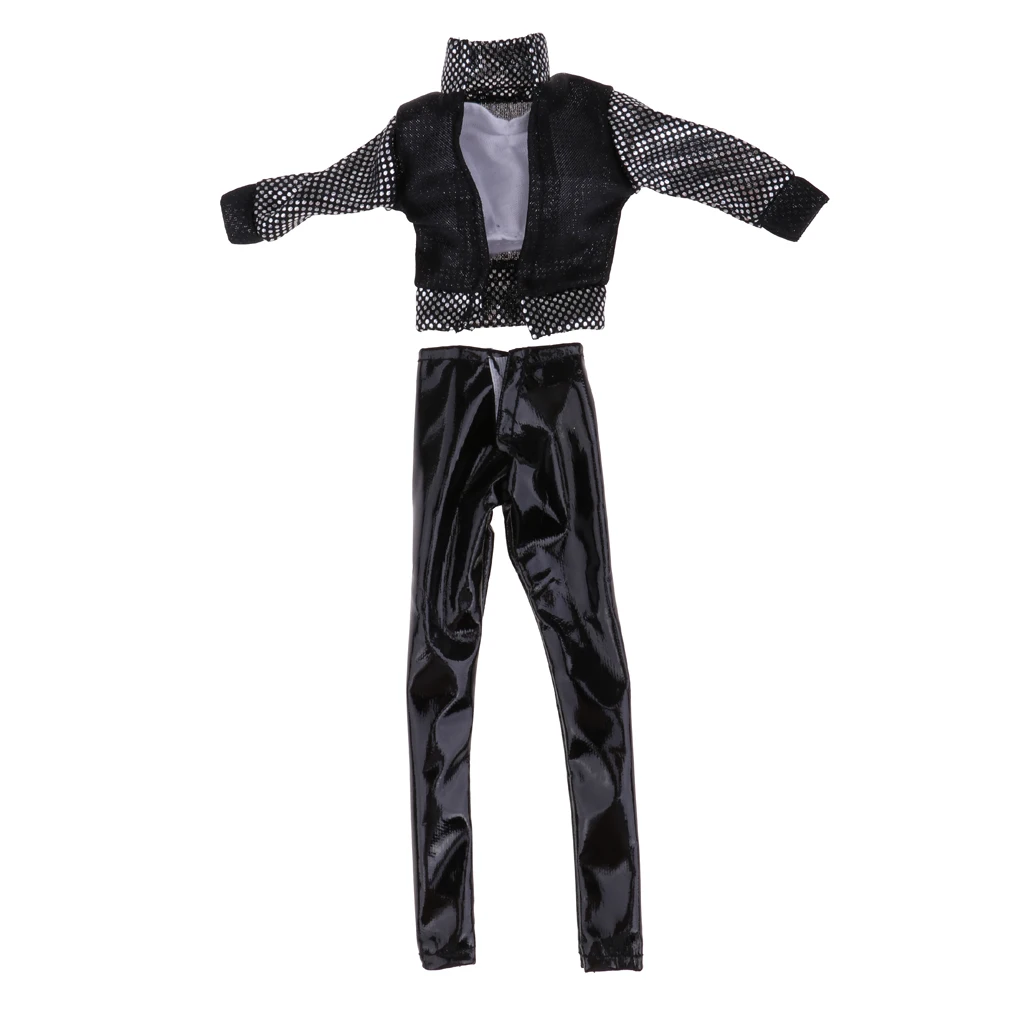 

Handmade Three-piece Black Clothes Set Mesh Coat Chest Tube And Trousers For Dolls 30cm