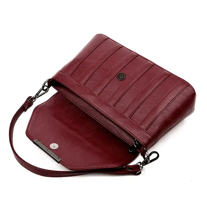 

Retro PU Leather Messenger Bag for Women Flap Stripe Pure Color Portable Shoulder Bag Lightweight Designer Crossbody Bags Sac