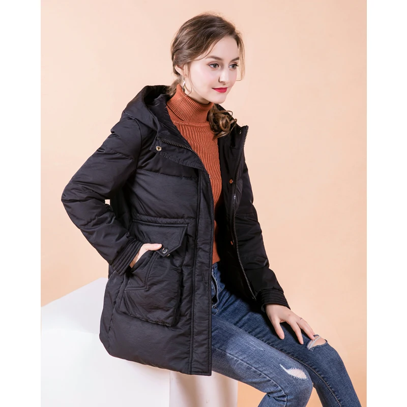 2019 Fashion Women Duck Down Coat Solid Color Thicken Hooded White Jacket |