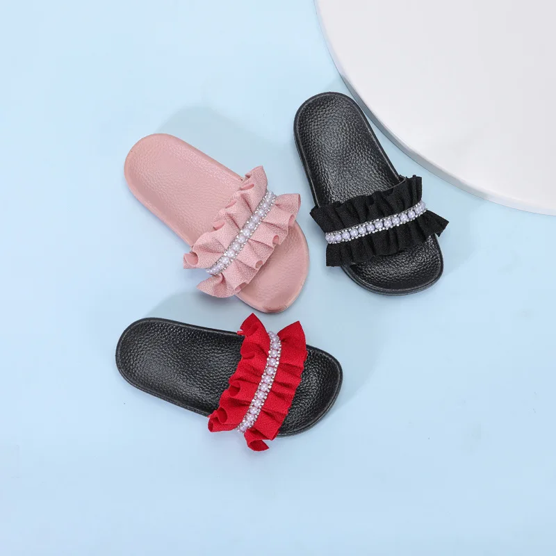 Детские шлепанцы для девочек модные Нескользящие износостойкие с жемчугом