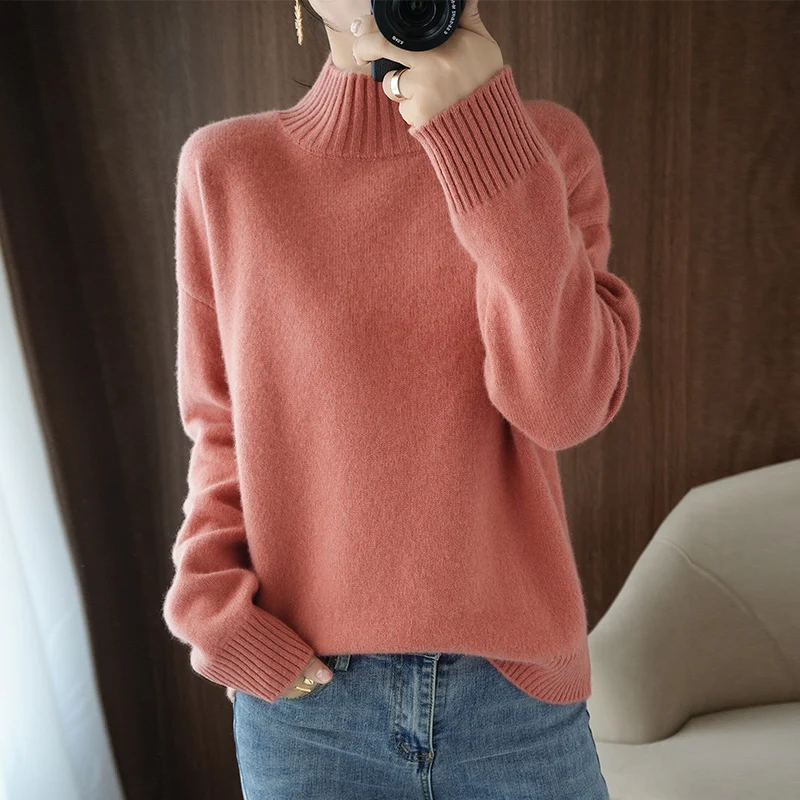adohon 2020 woman winter 100% Cashmere sweaters autumn knitted Pullovers High Quality Warm Female thickening Turtleneck