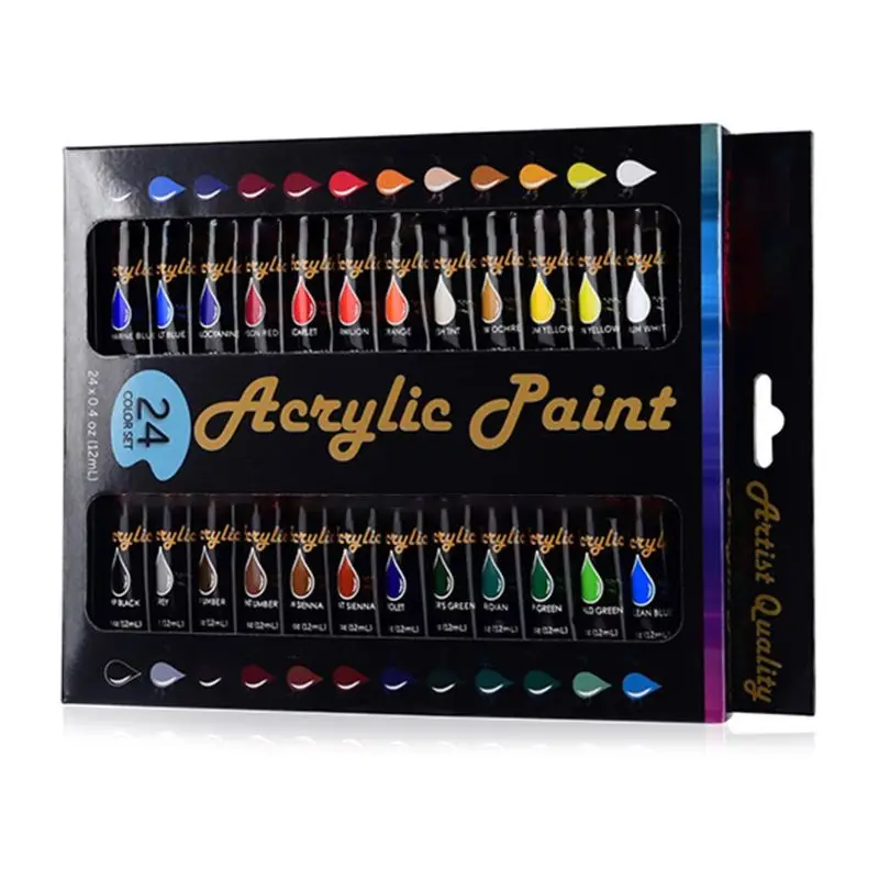 

12ml 24 Colors Professional Acrylic Paint Draw Painting Pigment Water Resistant 1XCE